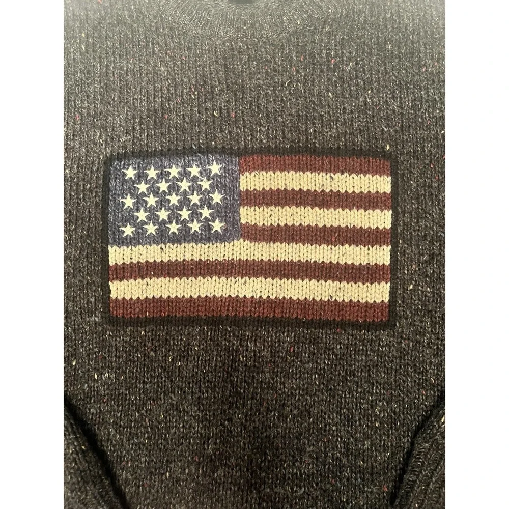 Cotton Traders American Flag Knit Sweater XXL Charcoal‎ Grey Wool Blend Marl USA